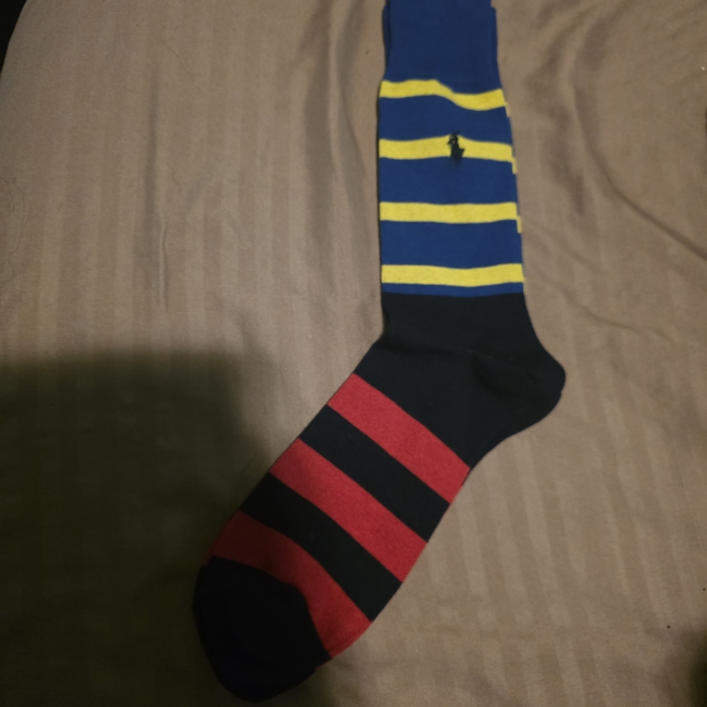 NWOT Polo Ralph Lauren Striped Blue, Yellow, Red, and Black Men's Sock - Picture 2 of 7
